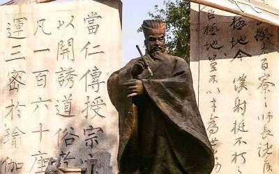 校園擺放的中國(guó)古代著名書法家柳公權(quán)玻璃鋼仿銅雕塑像