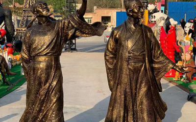 景區(qū)玻璃鋼仿銅古代詩(shī)人李白，杜甫雕塑