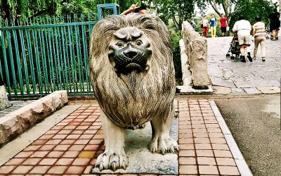 大型戶(hù)外街道玻璃鋼創(chuàng)意行走的仿真動(dòng)物獅子雕塑
