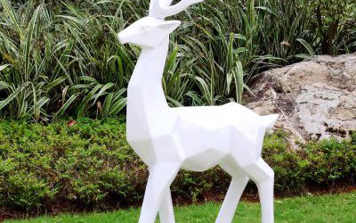 公園景區(qū)玻璃鋼幾何白色梅花鹿雕塑