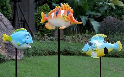 海洋動(dòng)物園三只玻璃鋼彩繪魚(yú)雕塑