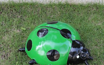 公園里擺放的小號(hào)綠色玻璃鋼卡通七星瓢蟲(chóng)瓢蟲(chóng)雕塑